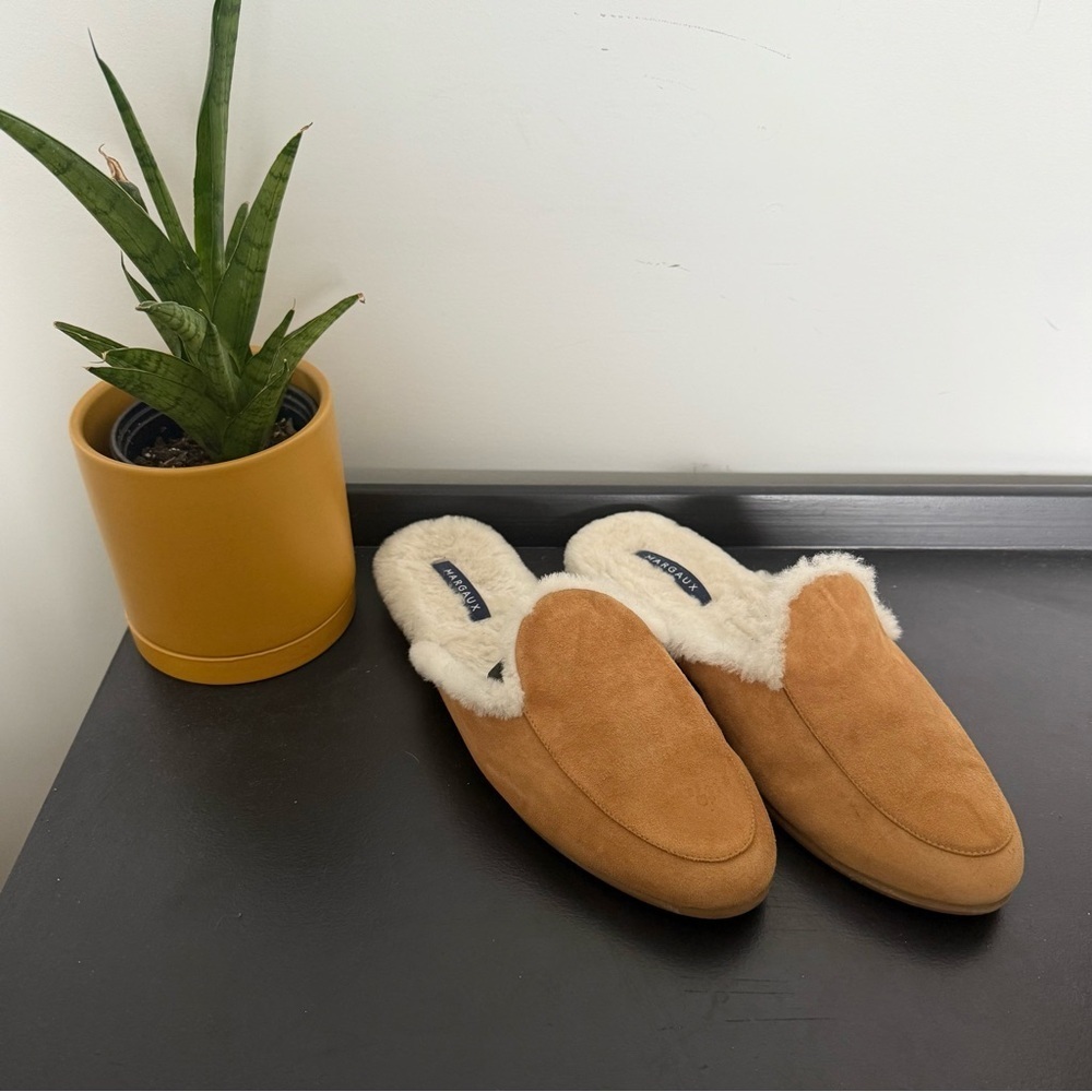 Margaux tan suede shearling mule flat shoes - size 8 (38) - Picture 4 of 7